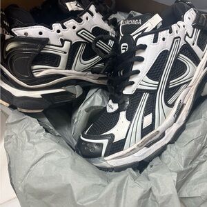 Balenciaga Black and White Runner Sneakers